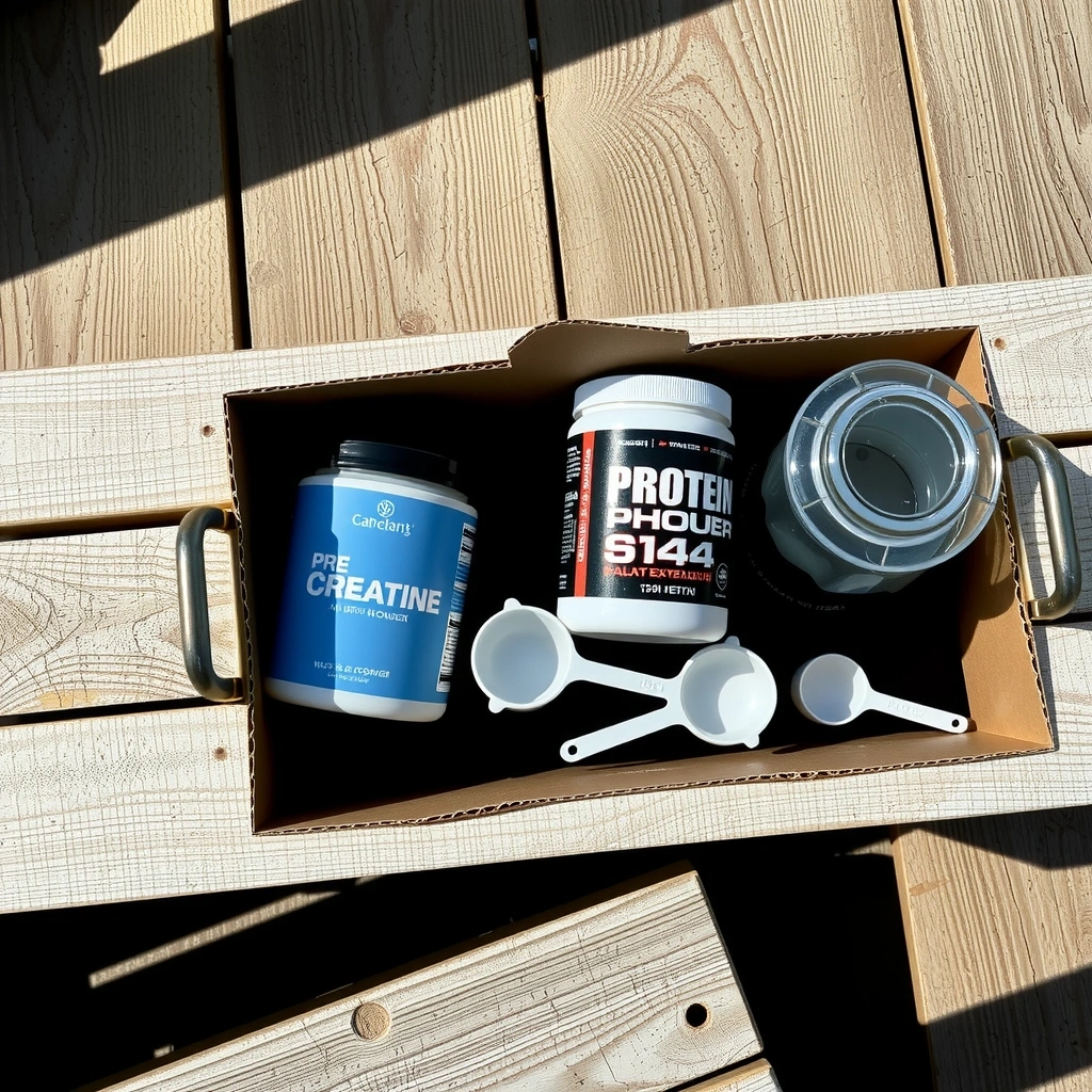 Raspored proizvoda za sportsku ishranu na radnoj površini