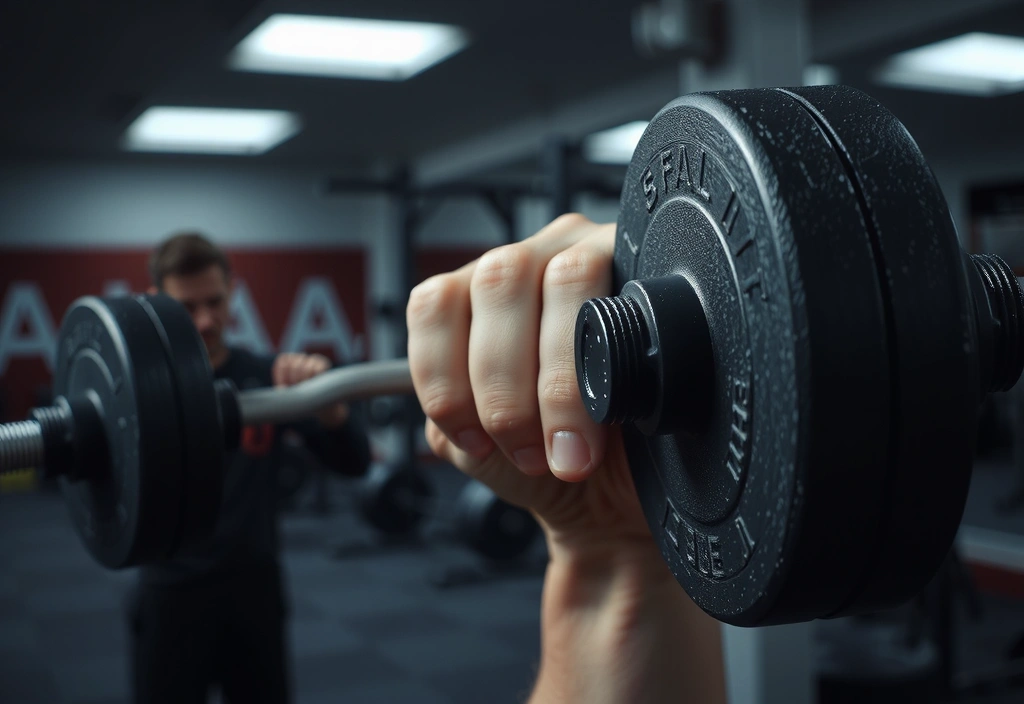 Ruka drži šipku u teretani